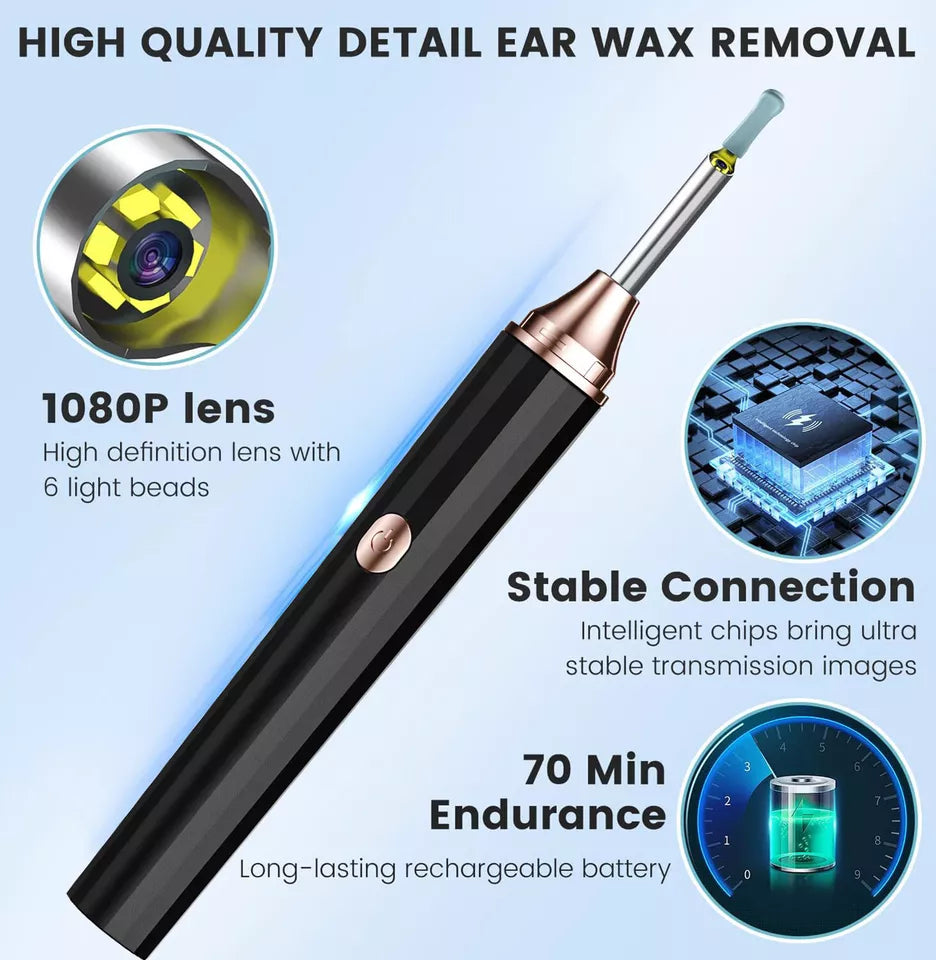 Ear Wax cleaner with LED Light-Scoop Tool with Camera/Records video or takes pictures
