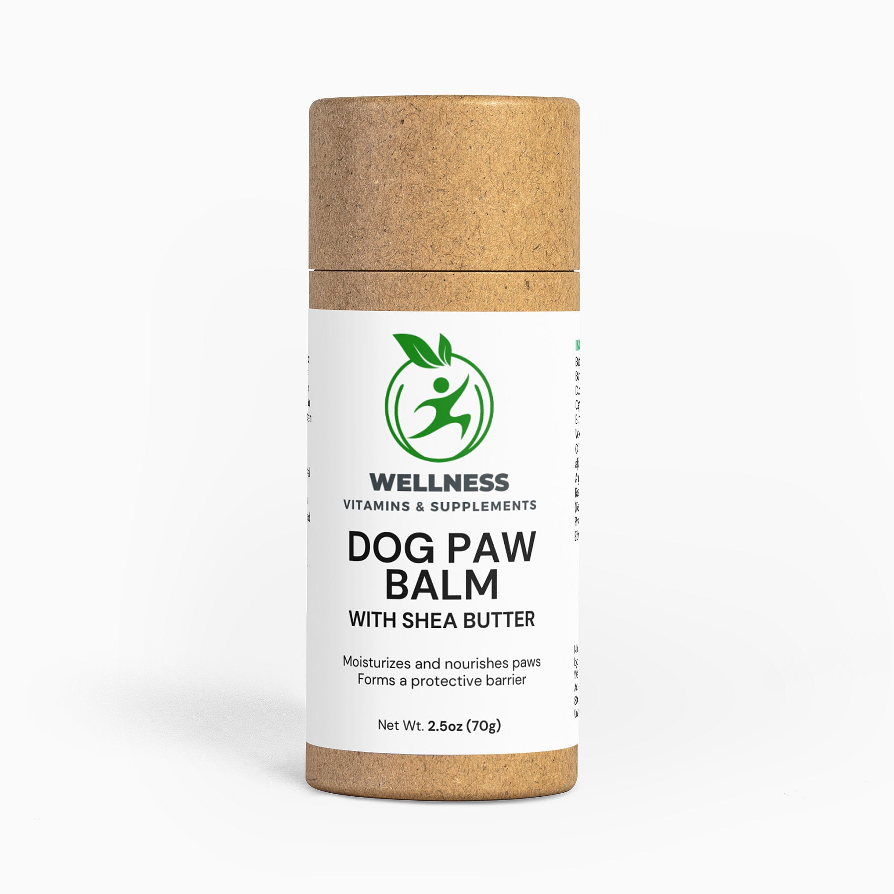 A tin of Dog Paw Balm next to a happy dog with soft, healthy paws, highlighting its moisturizing and protective benefits.