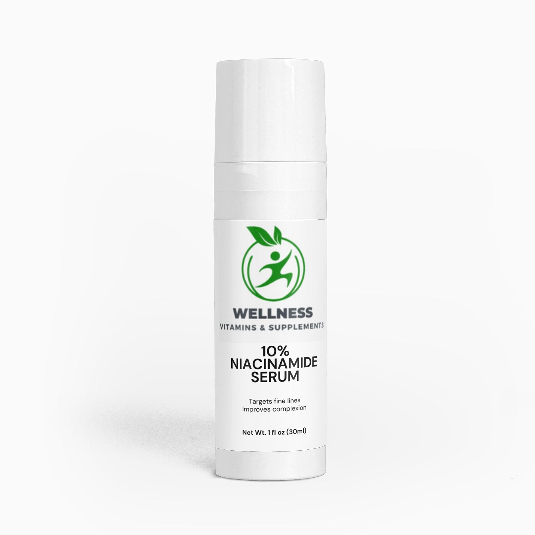 A 10% niacinamide serum in a sleek dropper bottle, formulated to control oil, minimize pores, and brighten skin tone.
