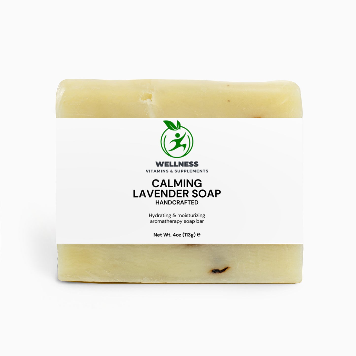 A beautifully crafted Calming Lavender Soap bar with lavender flowers beside it, symbolizing relaxation and gentle skincare.