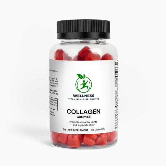 A bottle of Collagen Gummies with vibrant fruit flavors, symbolizing beauty, hydration, and joint support.