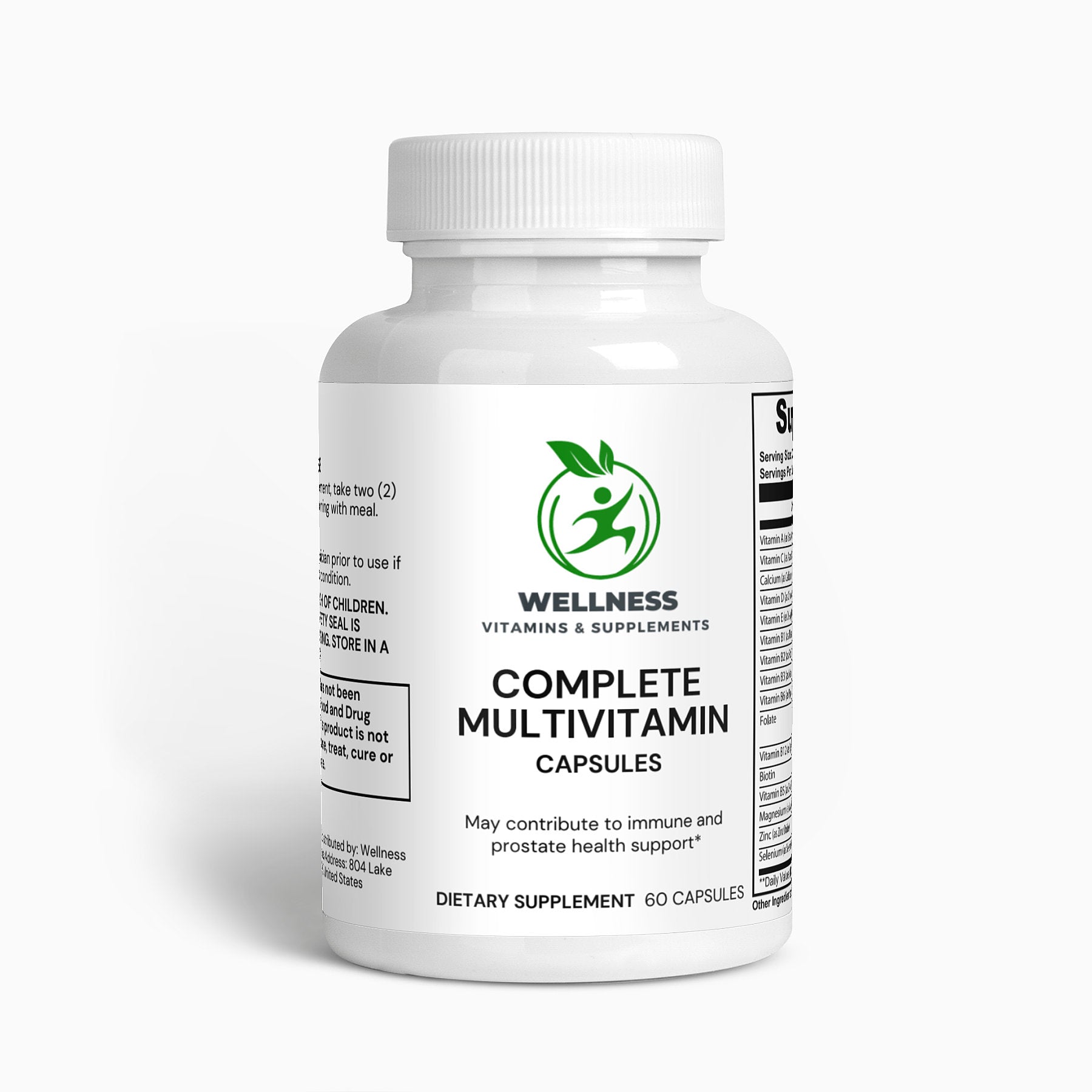 A bottle of Complete Multivitamin capsules with a vibrant background, symbolizing energy, health, and wellness.