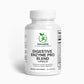 A bottle of Digestive Enzyme Pro Blend next to fresh fruits and vegetables, highlighting its digestion-supporting benefits.

