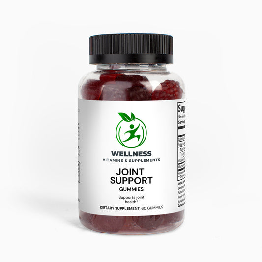 A bottle of Joint Support Gummies next to a pair of running shoes, highlighting joint mobility and flexibility benefits.

