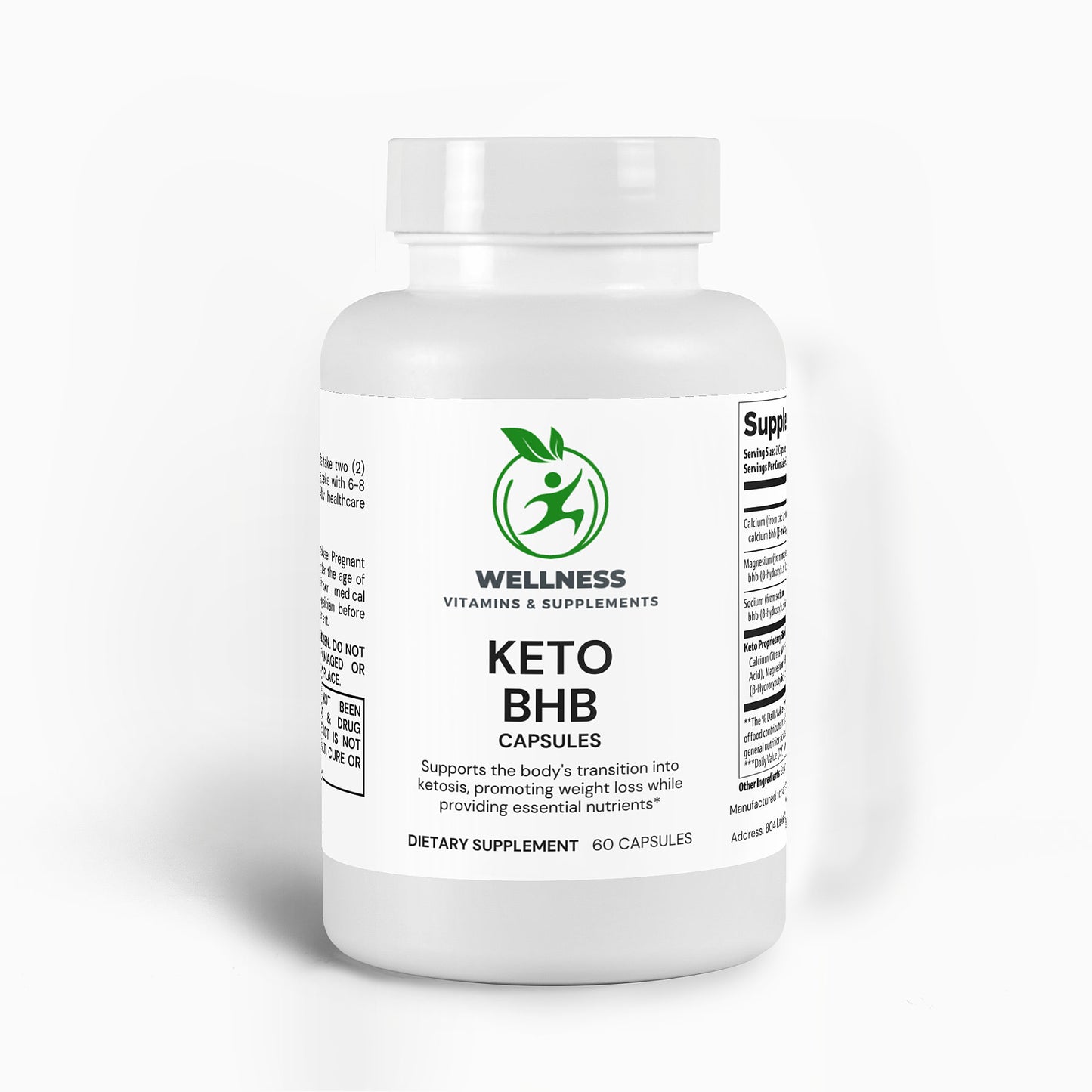A bottle of Keto BHB capsules with an energetic background, symbolizing fat-burning and ketosis support.
