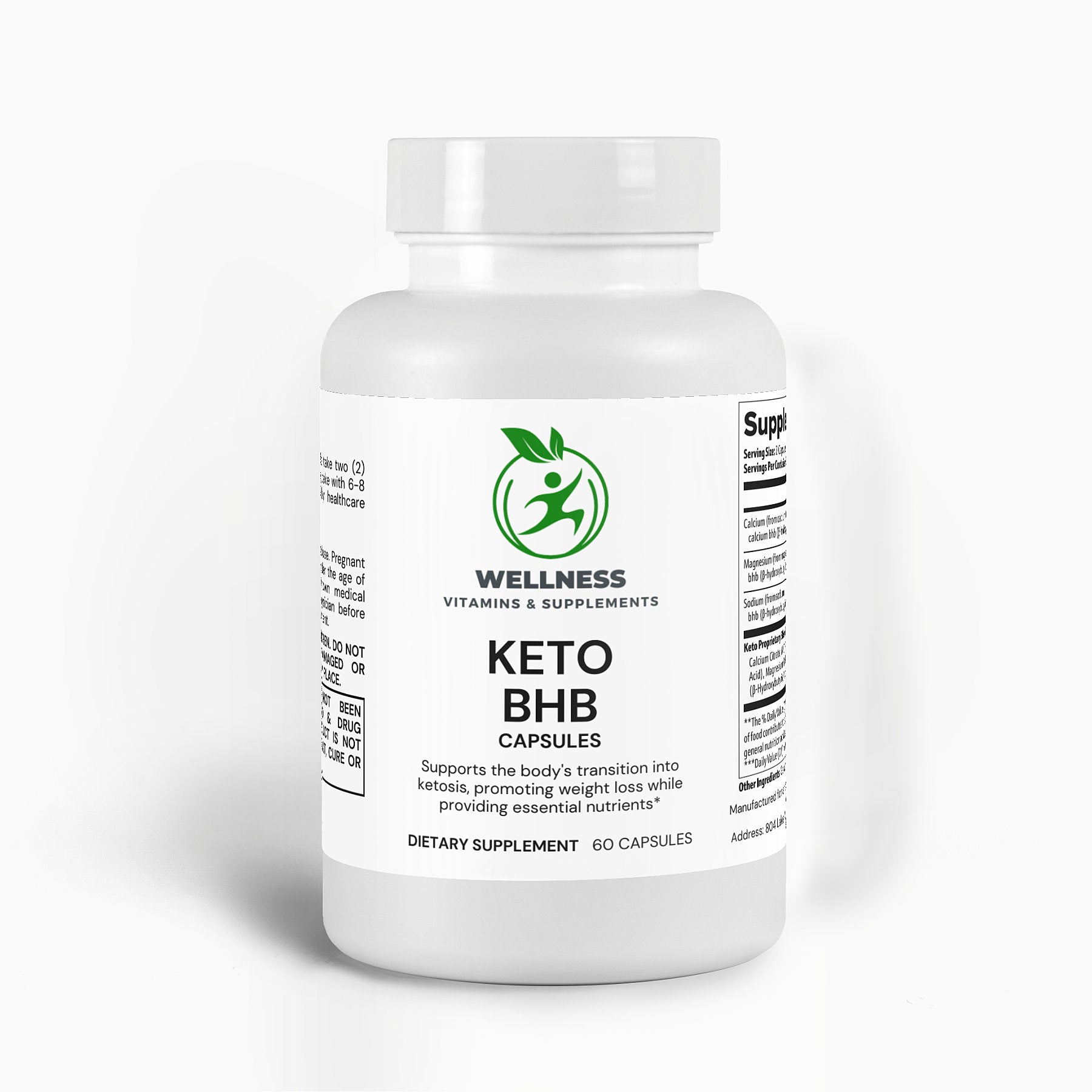 A bottle of Keto BHB capsules with an energetic background, symbolizing fat-burning and ketosis support.