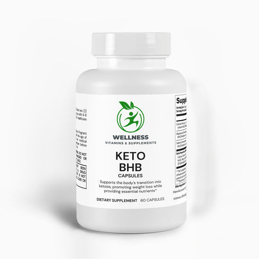A bottle of Keto BHB capsules with an energetic background, symbolizing fat-burning and ketosis support.