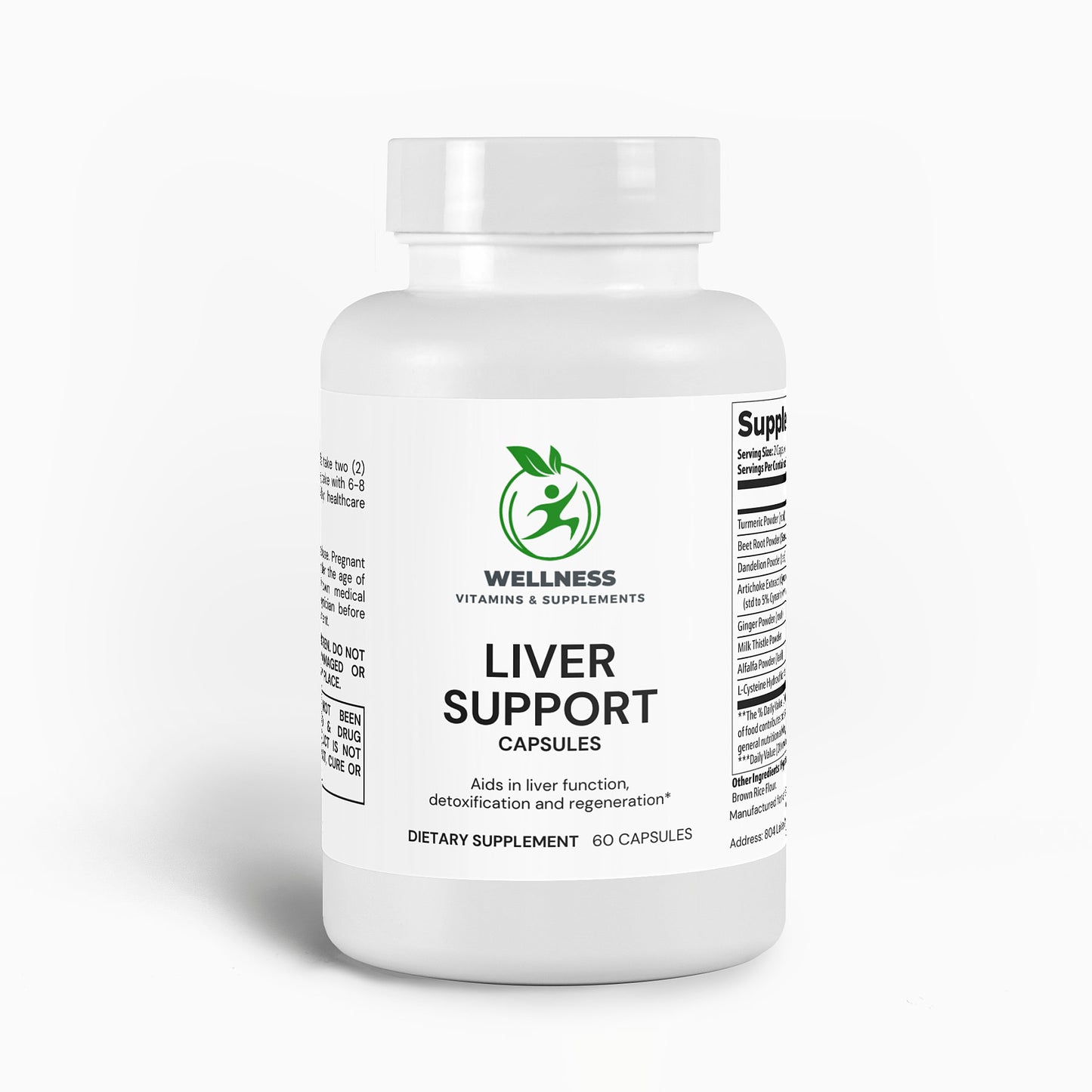 A bottle of Liver Support capsules next to fresh milk thistle and dandelion root, highlighting natural liver detox benefits.

