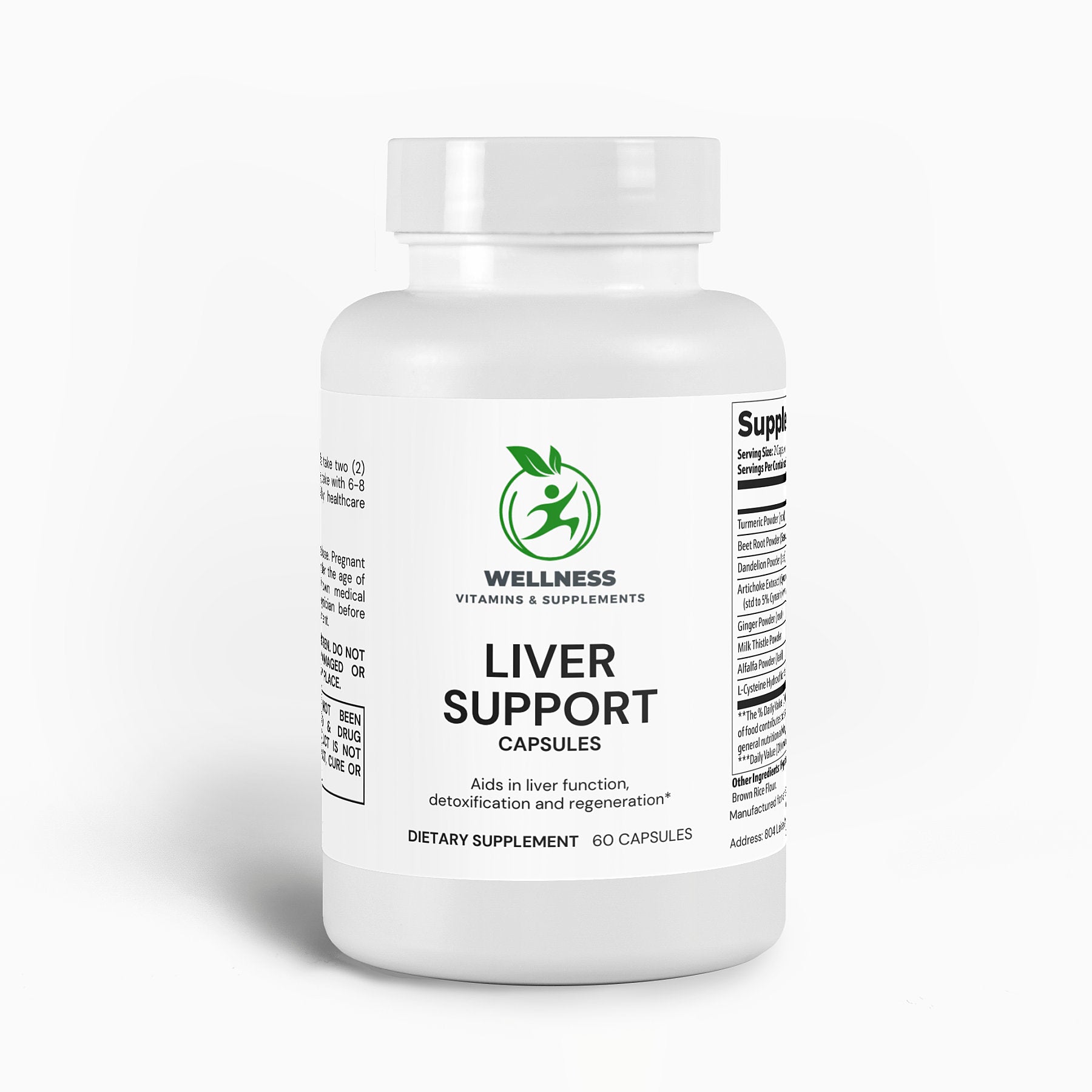 A bottle of Liver Support capsules next to fresh milk thistle and dandelion root, highlighting natural liver detox benefits.


