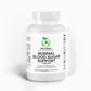 A bottle of Normal Blood Sugar Support capsules next to a healthy meal, emphasizing natural blood sugar balance and wellness.

