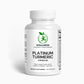 A bottle of Platinum Turmeric capsules next to fresh turmeric roots, emphasizing its anti-inflammatory and joint support benefits.

