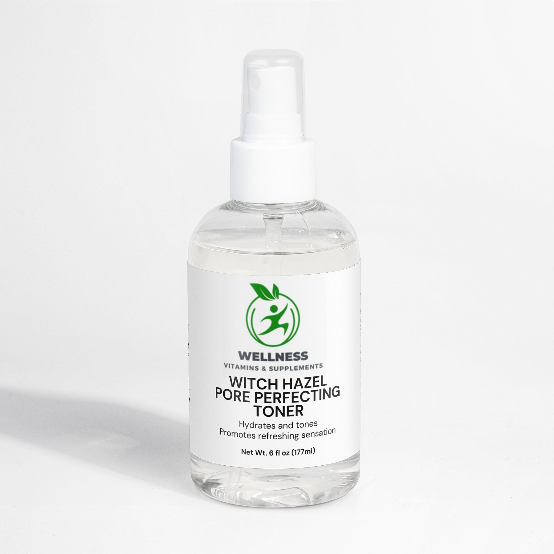 A bottle of Witch Hazel Pore Perfecting Toner with a cotton pad, designed for pore tightening and skin refreshment.