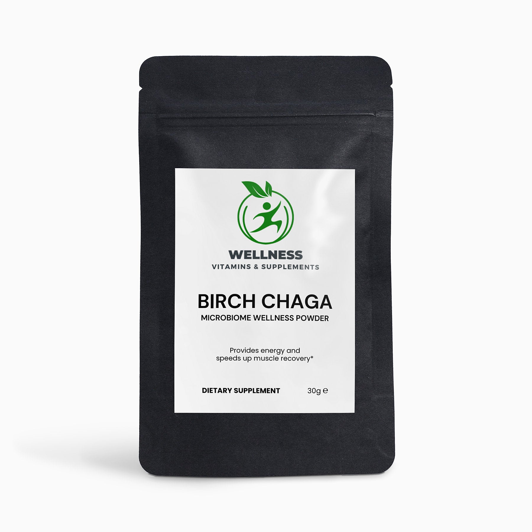 A jar of Birch Chaga Microbiome Wellness Powder next to dried Chaga mushrooms and a cup of tea, highlighting its gut health and immune-boosting benefits.

