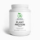 A jar of Plant Protein (Vanilla) next to a smoothie, symbolizing a clean, plant-based protein source for daily nutrition.