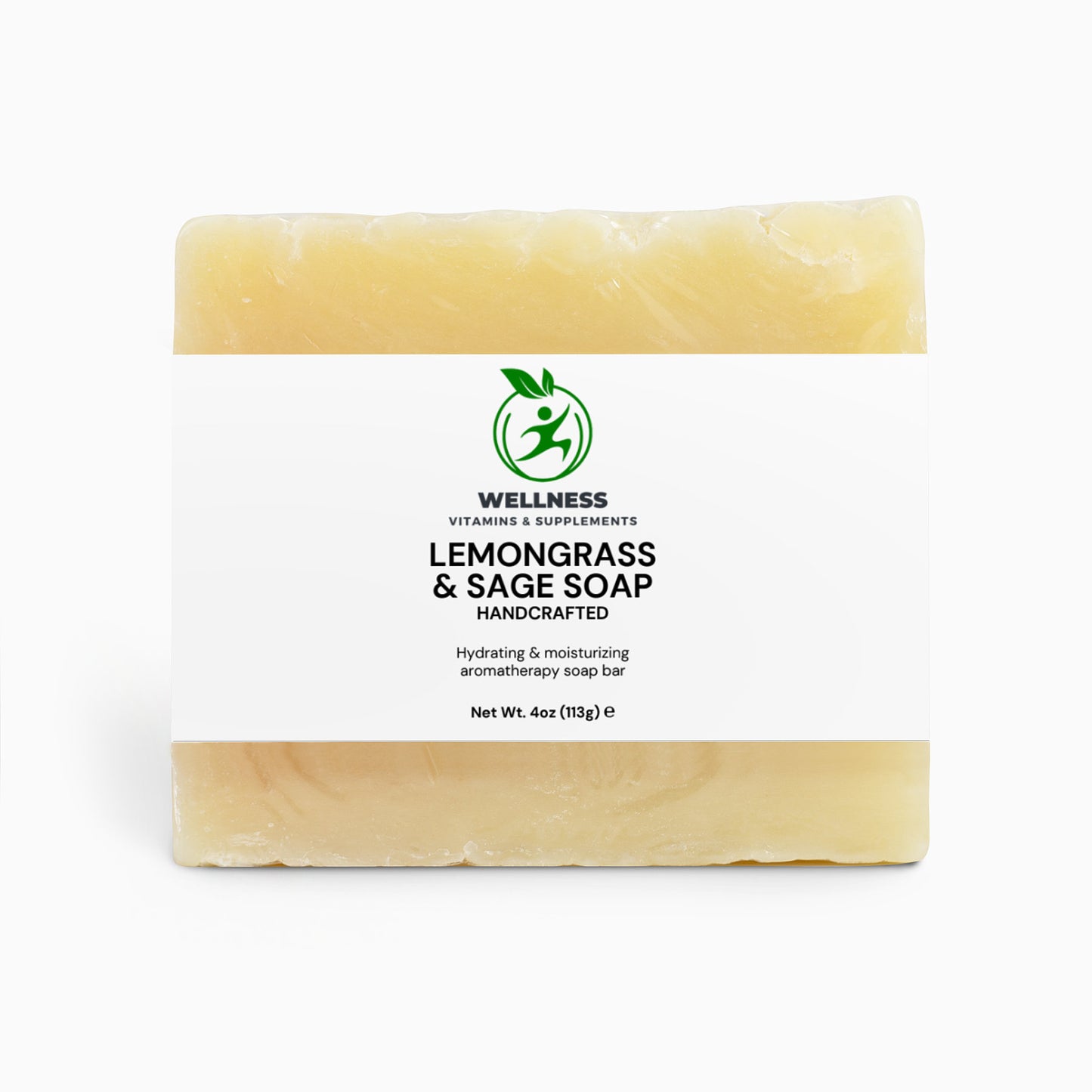 A lemongrass and sage-infused bar soap, designed to cleanse, purify, and refresh the skin with a natural herbal aroma.