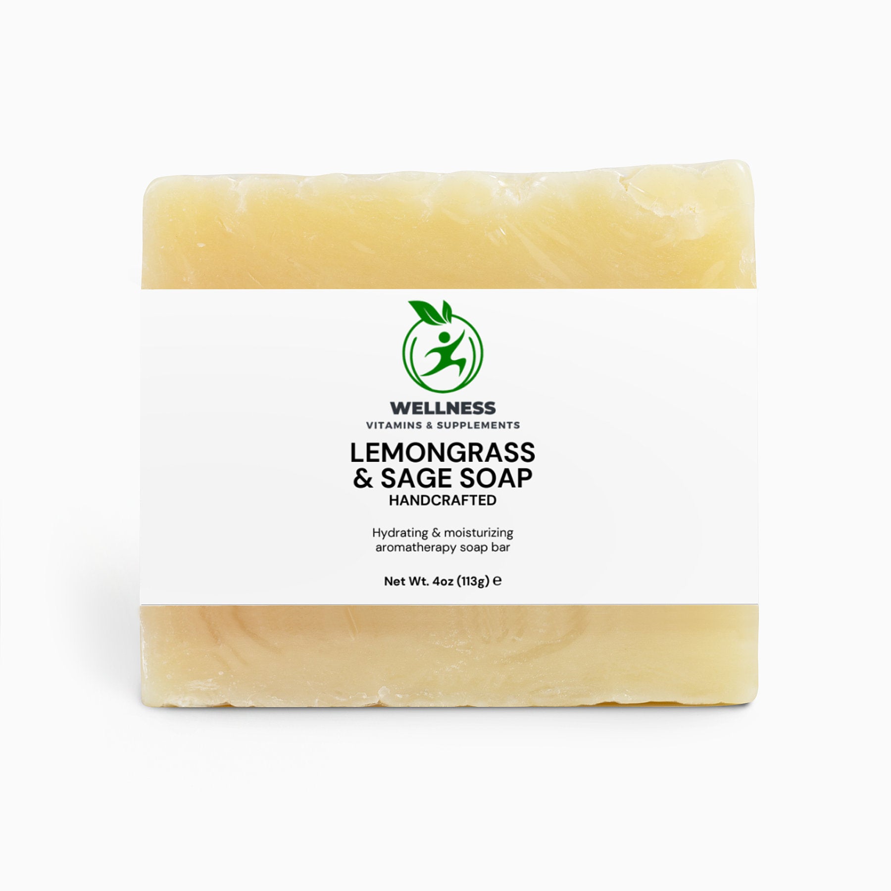 A lemongrass and sage-infused bar soap, designed to cleanse, purify, and refresh the skin with a natural herbal aroma.