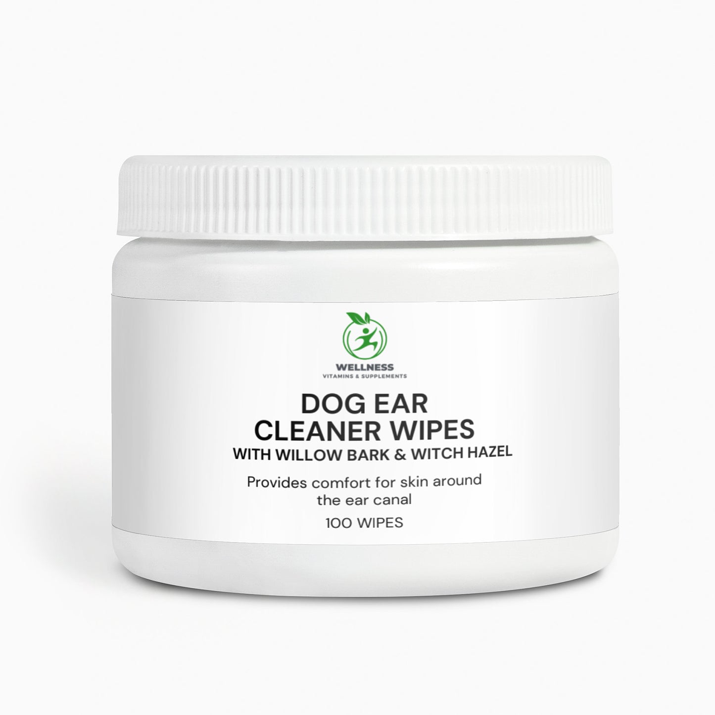 A pack of Dog Ear Cleaner Wipes next to a happy dog with clean ears, highlighting its ear-cleaning and soothing benefits.