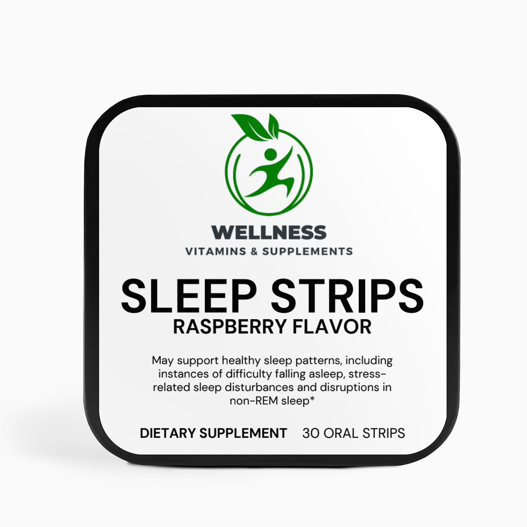 A pack of Sleep Strips infused with melatonin and natural sleep aids, designed to dissolve quickly for restful sleep support.