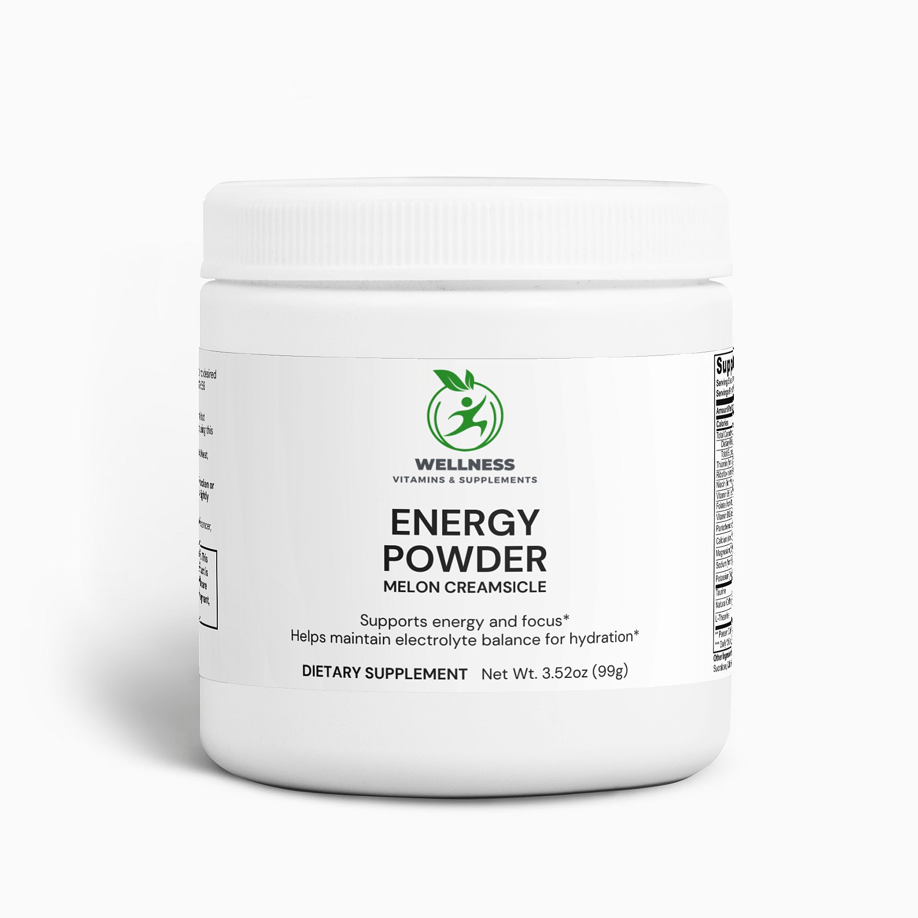 A pouch of Energy Powder (Melon Creamsicle) next to a glass of creamy melon drink, highlighting its smooth taste and energy-boosting benefits.


