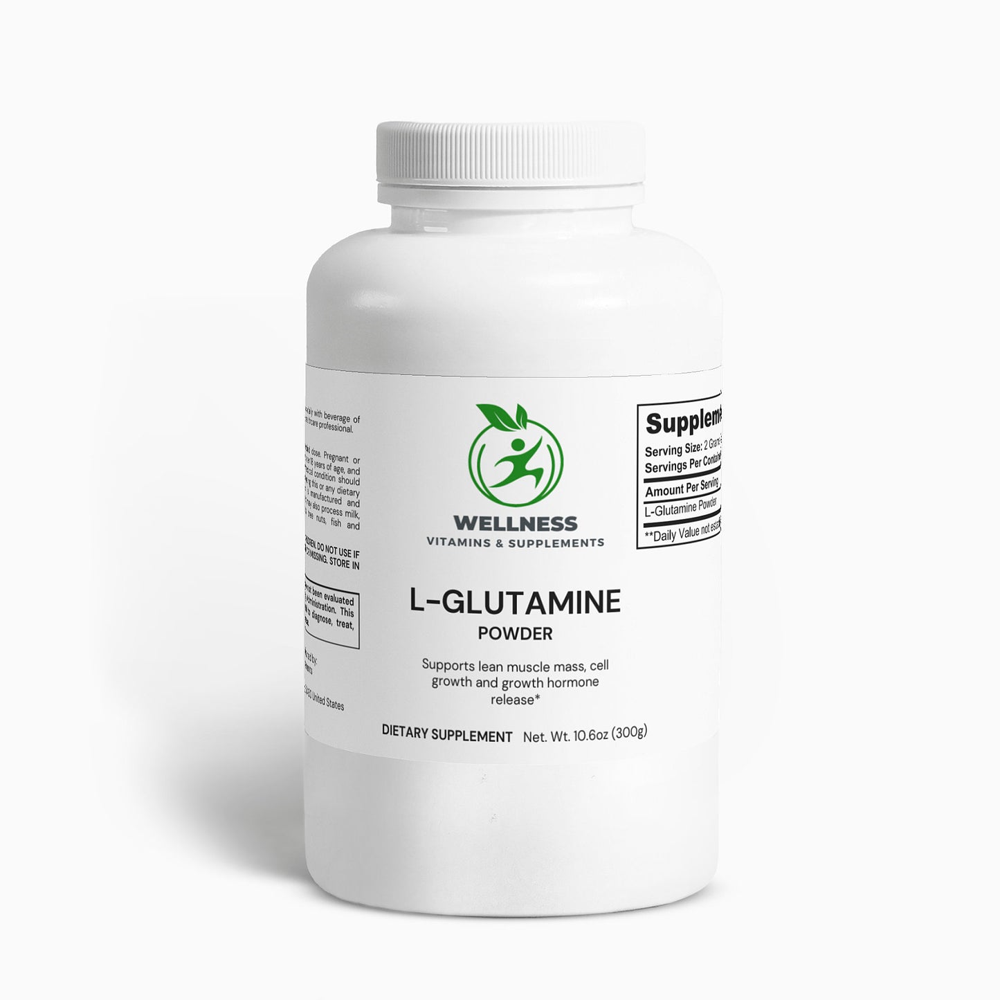 A scoop of L-Glutamine Powder next to a glass of water and workout essentials, highlighting its muscle recovery and gut health benefits.

