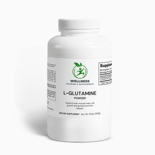 A scoop of L-Glutamine Powder next to a glass of water and workout essentials, highlighting its muscle recovery and gut health benefits.

