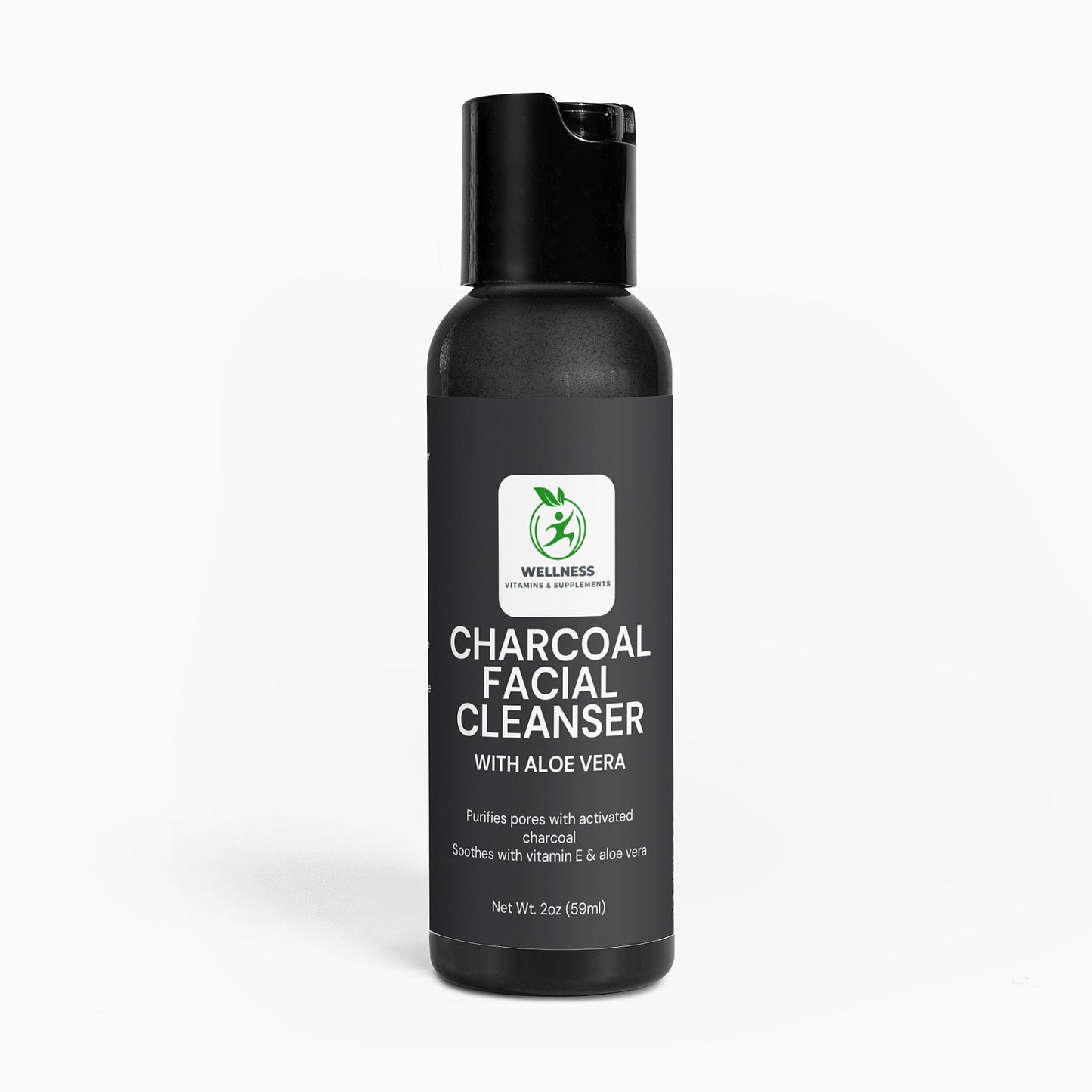 A sleek bottle of Charcoal Facial Cleanser with a rich, foamy texture, designed for deep pore cleansing and oil control.