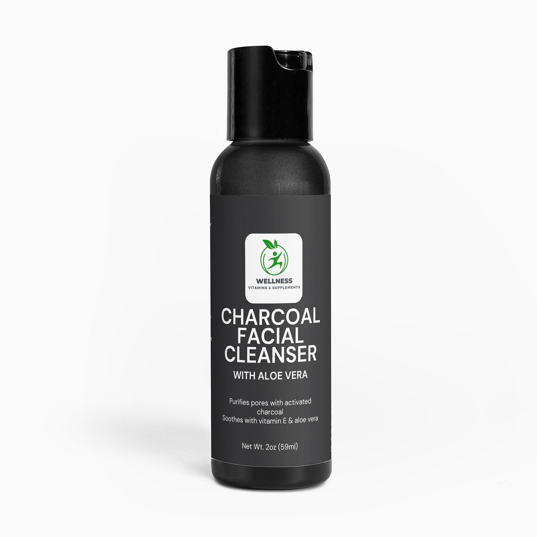 A sleek bottle of Charcoal Facial Cleanser with a rich, foamy texture, designed for deep pore cleansing and oil control.